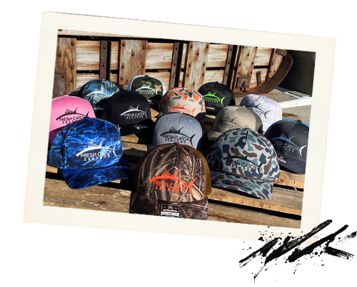 Hats with Fresh Catch Seafood Logo